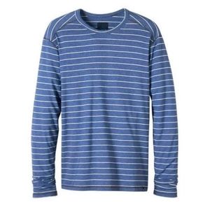 prAna Men's Keller Long Sleeve‎ Crewneck Blue White Striped Size M